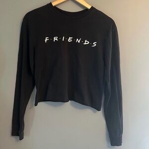 Black Long Sleeve 'Friends' Crop Top